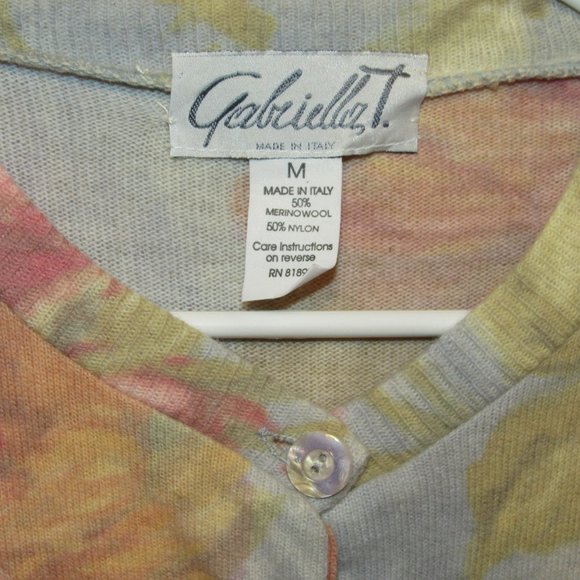 Gabriella T Made in Italy Wool Blend Watercolor Rose Floral Cardigan Sweater M - Picture 2 of 4
